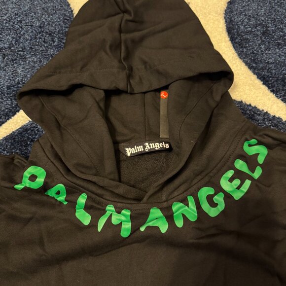 Palm Angels Green Neck Logo Black Hoodie Mens Large - Picture 2 of 4